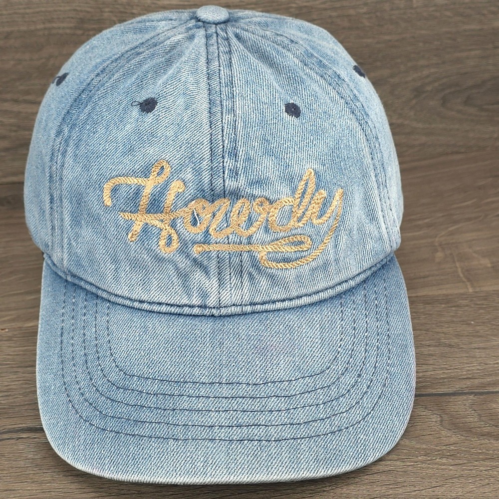 Howdy Hat Womens Strapback Blue Denim Cow Print Western Cowgirl Rodeo Country